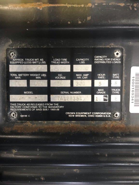 Model 40GPW-4-14 black crown pallet jack with serial number 7A128354 for sale